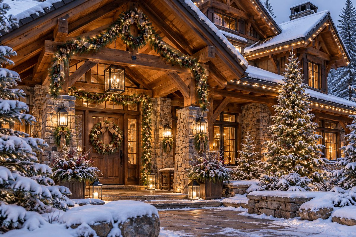 Snowy Colorado Lodge Christmas Glow