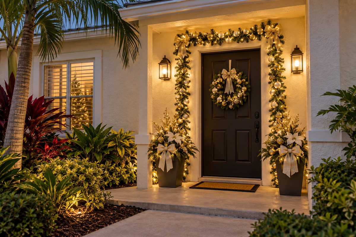 Golden Christmas bungalow entrance