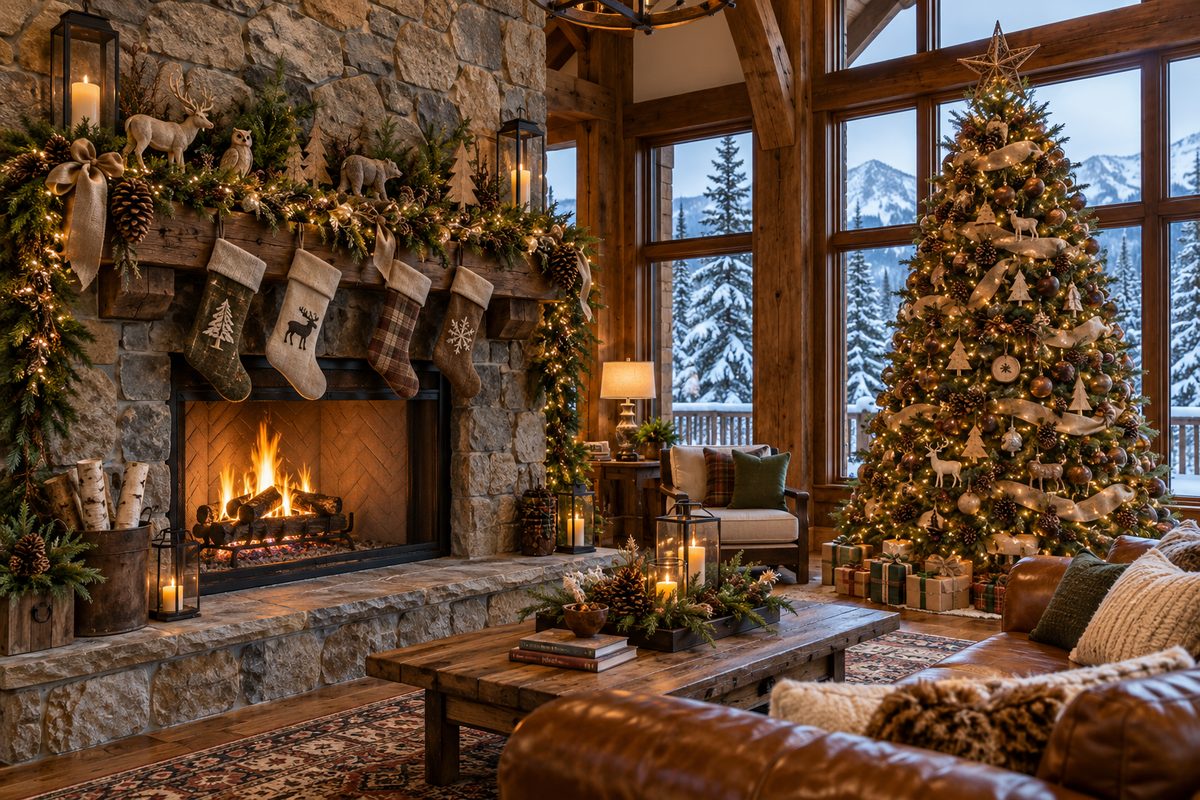 Rustic woodland Christmas chalet