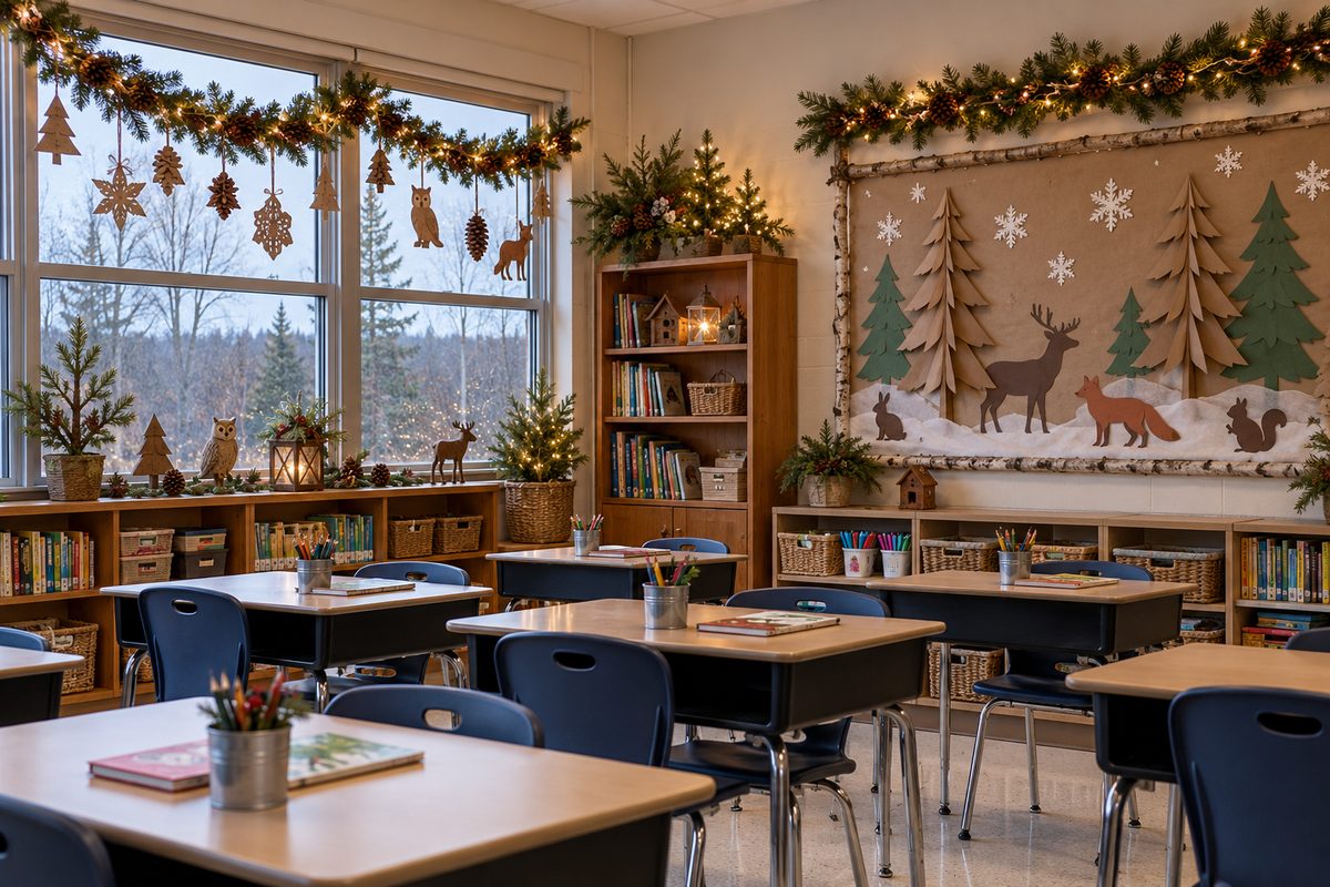 Rustic woodland Christmas classroom