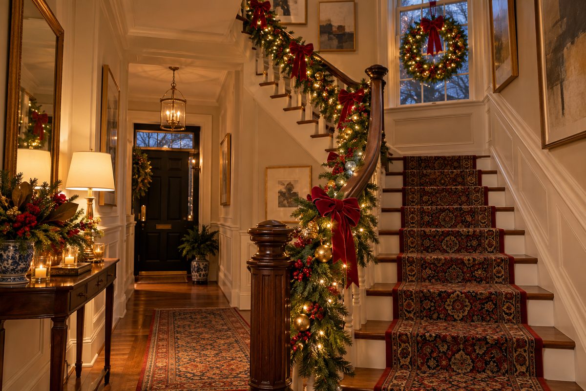 Elegant Christmas Staircase in a DC Townhouse