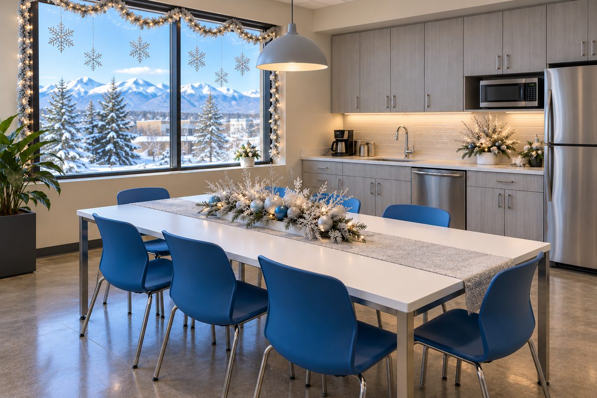Snowy break room holiday table
