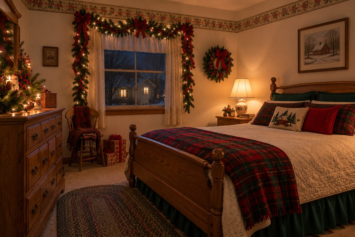 Nostalgic Lamplit Ohio Christmas Bedroom